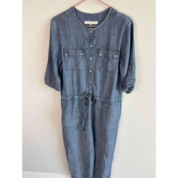 Trina Turk Womens Denim Jumpsuit Blue Chambray Romper Utility One Piece Size 6 - Picture 3 of 13